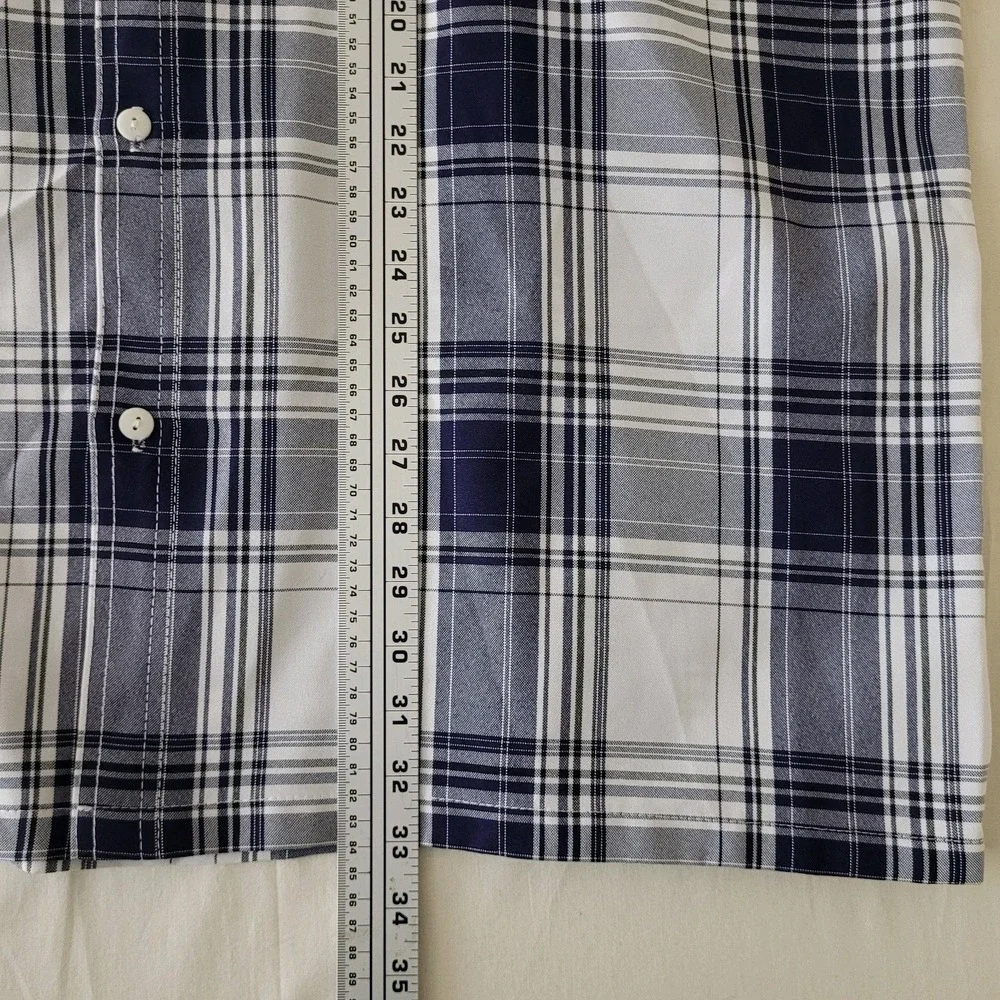 Cal Top Mens Navy Blue White Plaid Short Sleeve Button Up Shirt Lowrider 3XL